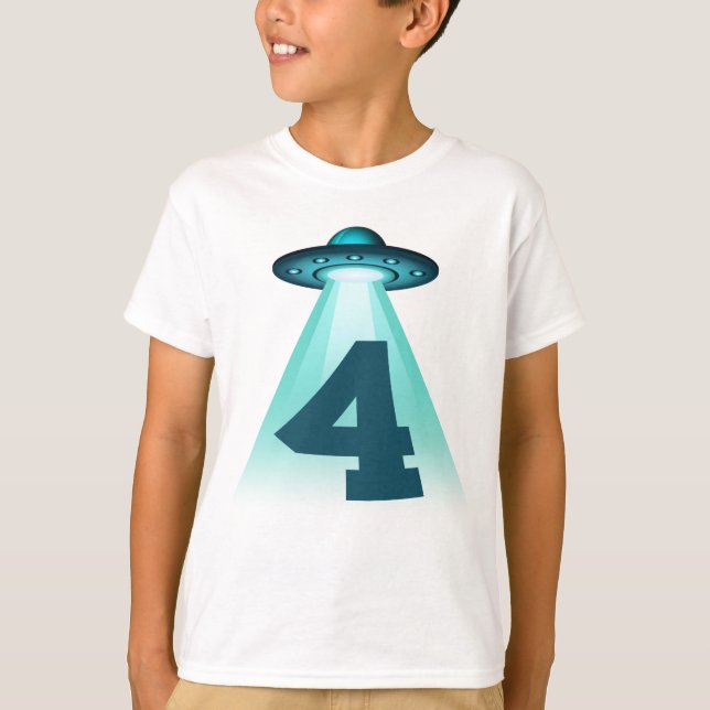 Number 4 Abduction UFO Alien Theme 4 Year Old Kids T-Shirt (Front)