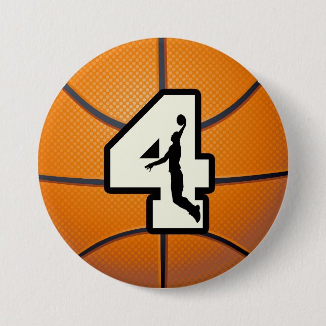 Number 4 Basketball and Player Pinback Button (Front)