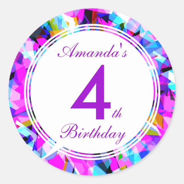 Number 4 - Birthday Round Sticker (Front)