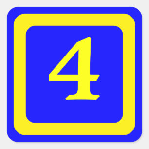 number 4, blue background, yellow frame square sticker