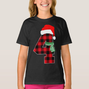 Number 4 Christmas Theme Xmas 4th Bday 4 Year Old T-Shirt
