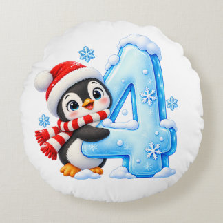 Number 4 Cute Christmas Penguin Pillow