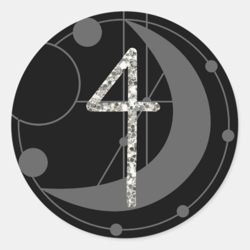Number 4 Four Rune Monogram Geometric Moon Black Classic Round Sticker