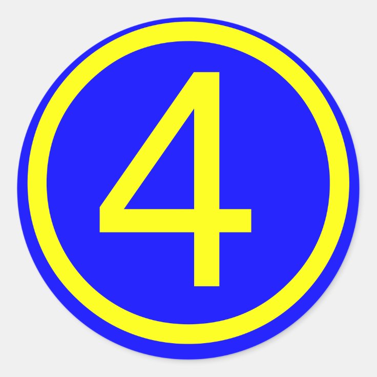 number 4 in a circle, blue background classic round sticker | Zazzle