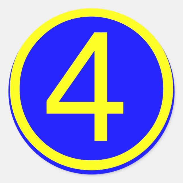 number 4 in a circle, blue background classic round sticker (Front)