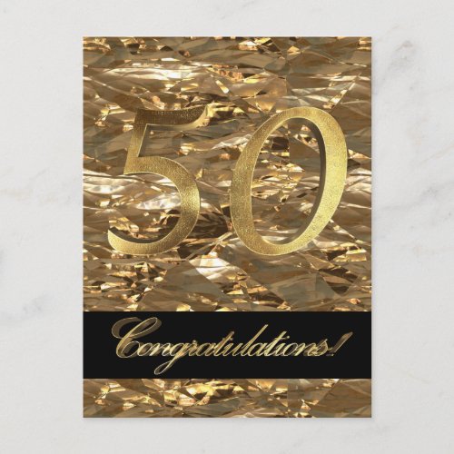 Number 50 50th Anniversary Gold Typography Postcard