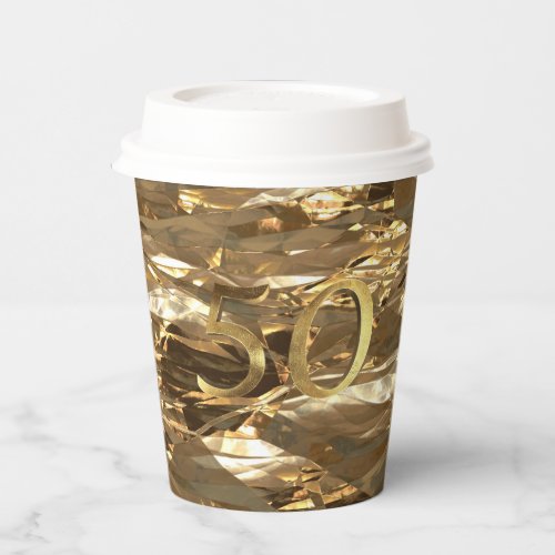 Number 50 50th Birthday Anniversary Gold Elegant P Paper Cups