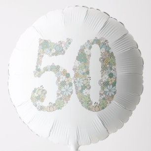 Number 50 50th Green Earth Floral Metallic Balloon