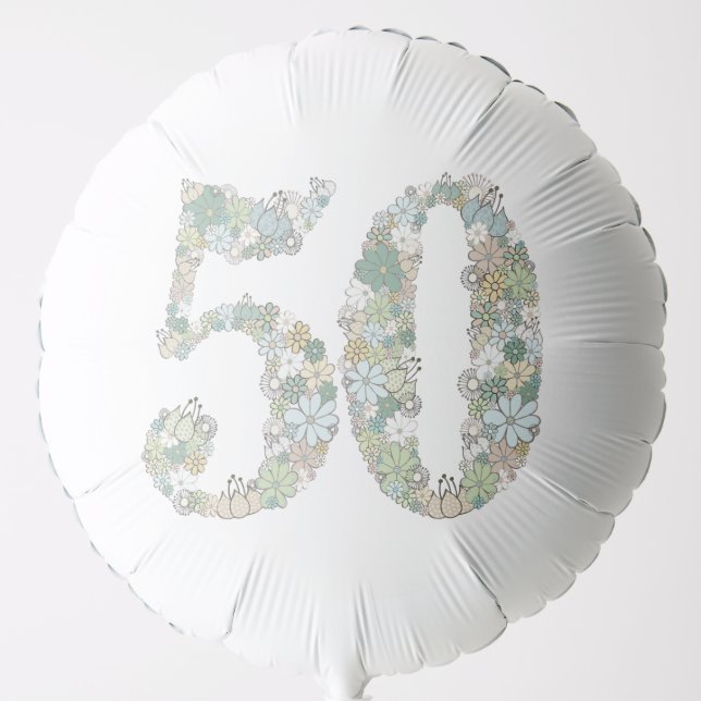 Number 50 50th Green Earth Floral Metallic Balloon (Front)