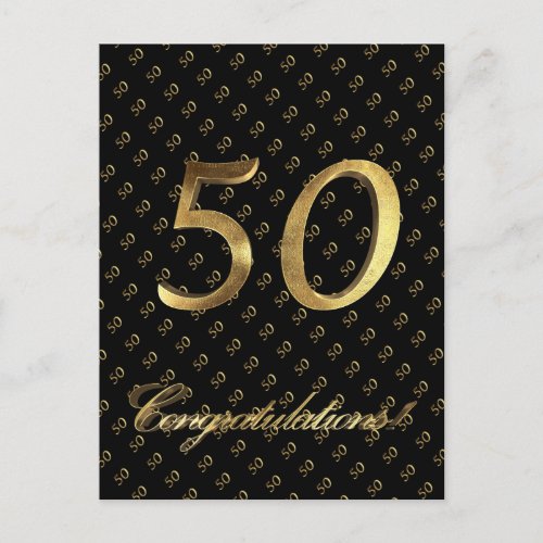 Number 50 Black Gold 50th Birthday Golden Wedding Postcard