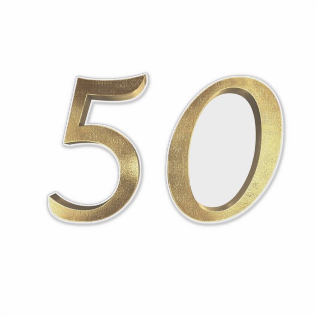 Number 50 Faux Gold 50th Anniversary Sticker (Front)