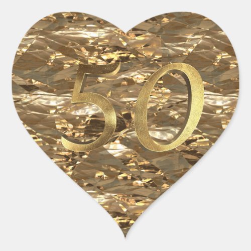Number 50 Golden Wedding Anniversary Elegant Gold Heart Sticker