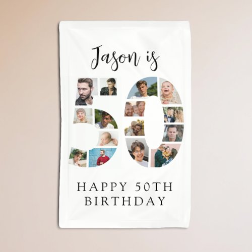 Number 50 Photo Co|lage 50th Birthday Party Banner