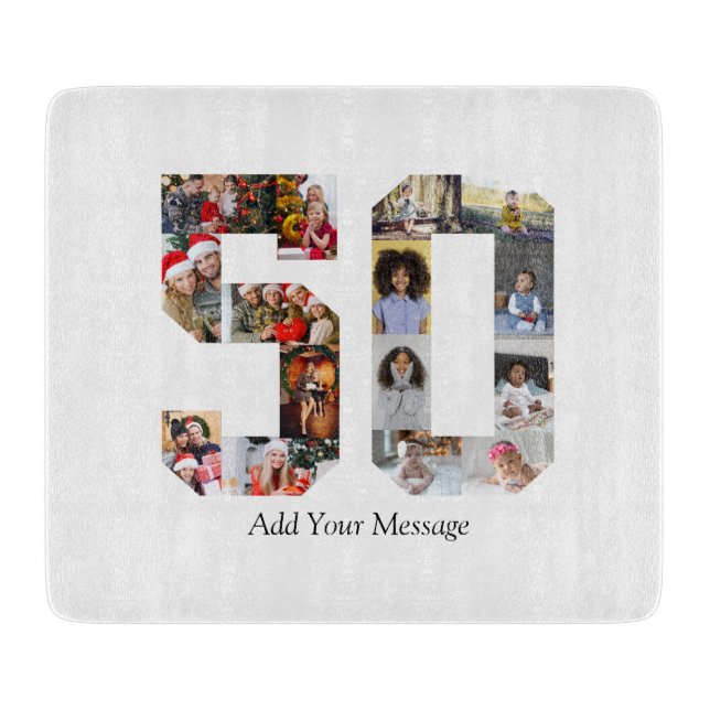 Number 50 Photo Collage Cutting Board (Front)
