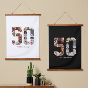 Number 50 Photo Collage Hanging Tapestry