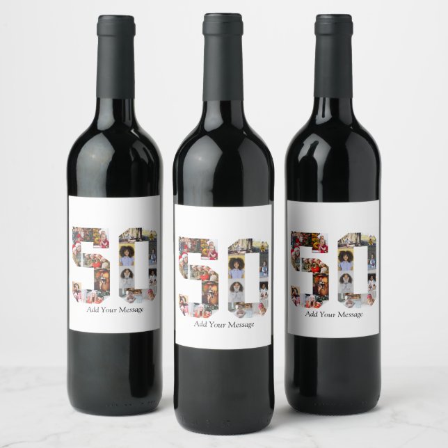 Number 50 Photo Collage Wine Label (Bottles)