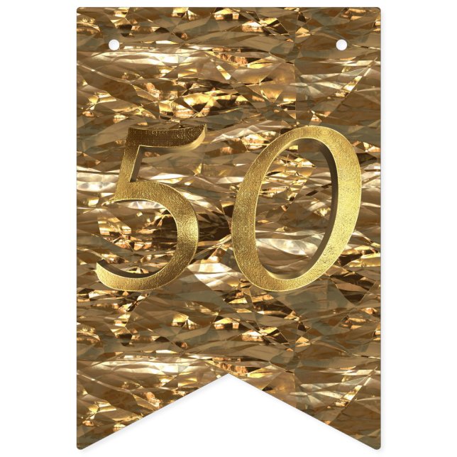 Number 50 Wedding 50th Birthday Anniversary Gold Bunting Flags (First Flag)