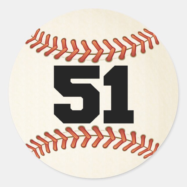 Number 51 Baseball Classic Round Sticker (Front)
