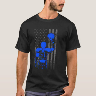 Number 51 Blue Female Football Player Flag With He T-Shirt