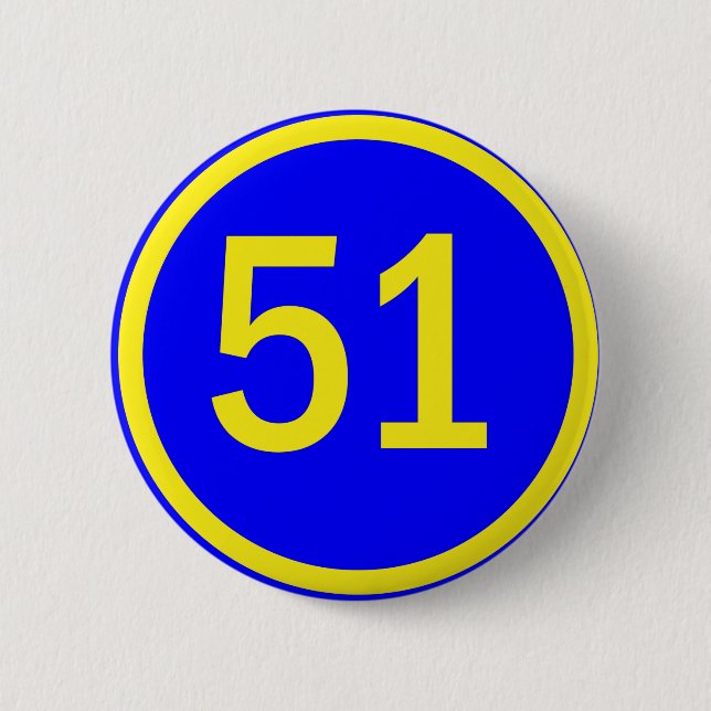 number, 51, in a circle pinback button (Front)