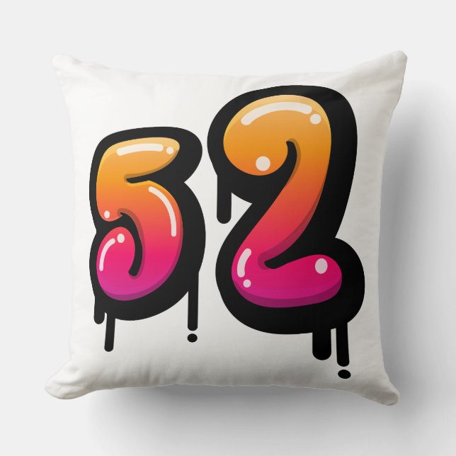 Number 52 Graffiti Drip Bubble Typography Vector  Throw Pillow (Front)