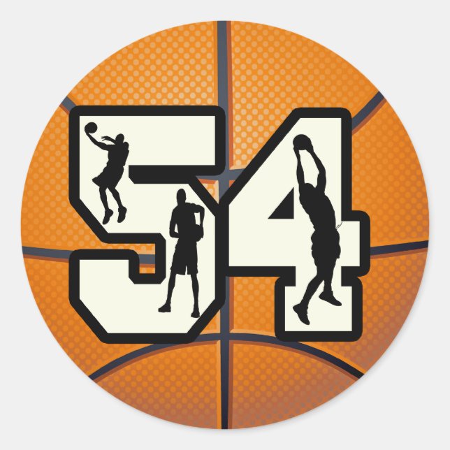 Number 54 Basketball Classic Round Sticker (Front)