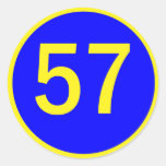 number 57 in a circle classic round sticker