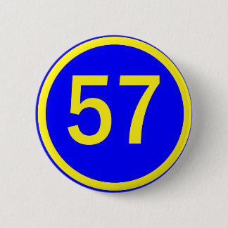 number, 57, in a circle pinback button