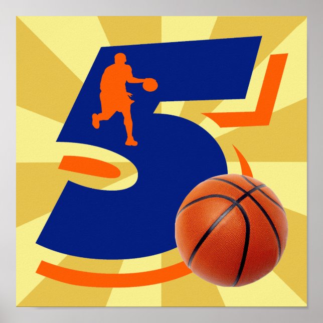 Number 5 Basketball Player Poster (Front)