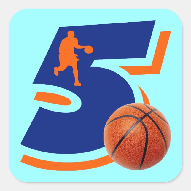 Number 5 Basketball Player Square Sticker (Front)