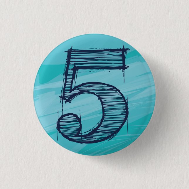 Number 5 Batch Cyan Pinback Button (Front)