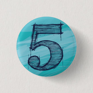 Number 5 Batch Cyan Pinback Button