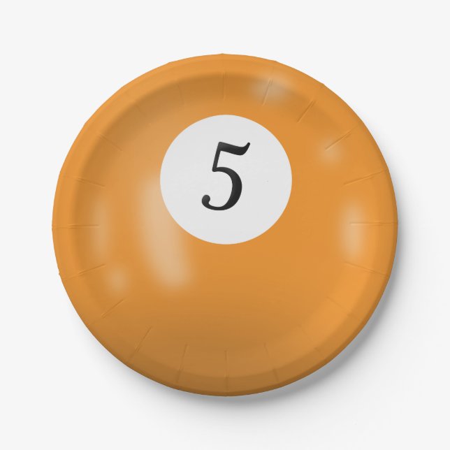 Number 5 billiard ball paper plates (Front)