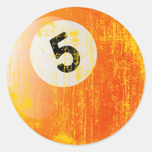 NUMBER 5 BILLIARDS BALL - ERODED AND AGED STYLE CLASSIC ROUND STICKER
