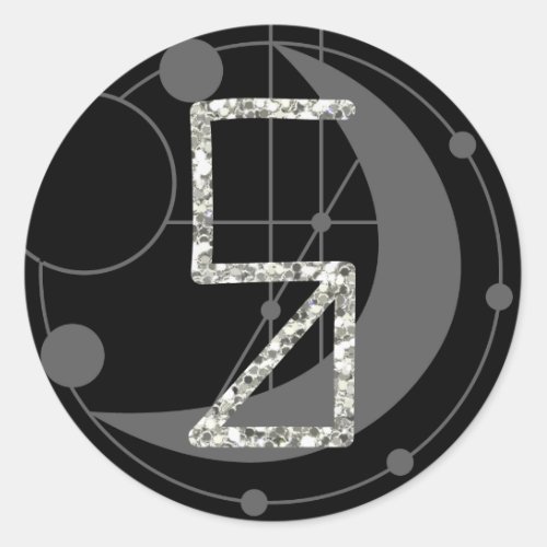 Number 5 Five Rune Monogram Geometric Moon Black Classic Round Sticker