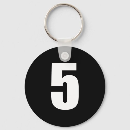 number 5 in white on black button keychain