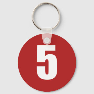 Number 5 in white on red button keychain