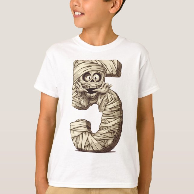 Number 5 Mummy Halloween Theme 5 Year Old Kids T-Shirt (Front)
