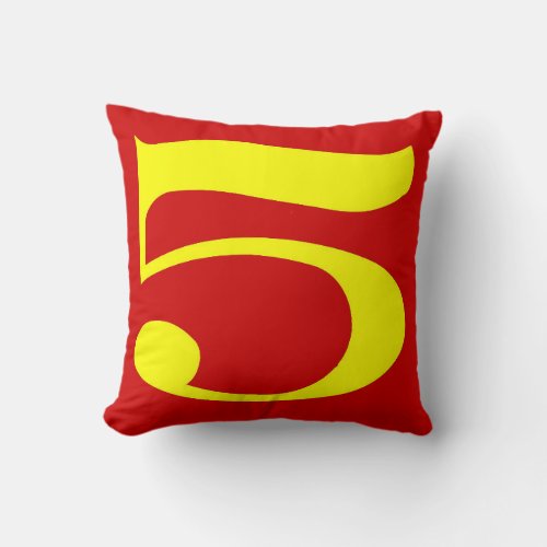 Number 5 Photography in Yellow With Red Background Throw Pillow