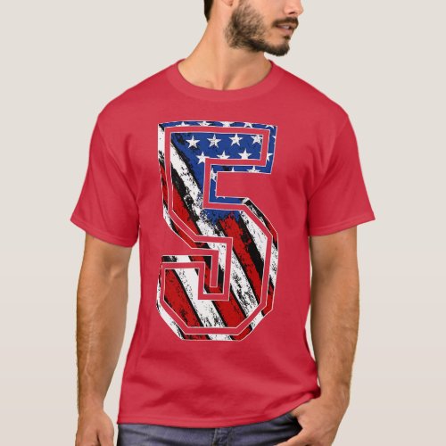 Number 5 Red White and Blue American Flag 5 Jersey T_Shirt