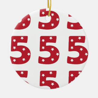 Number 5 - White Stars on Dark Red Ceramic Ornament