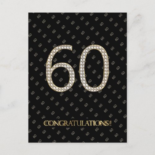Number 60 Black Gold 60th Birthday Diamond Wedding Postcard