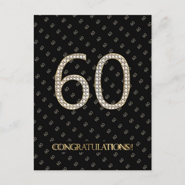 Number 60 Black Gold 60th Birthday Diamond Wedding Postcard (Front)