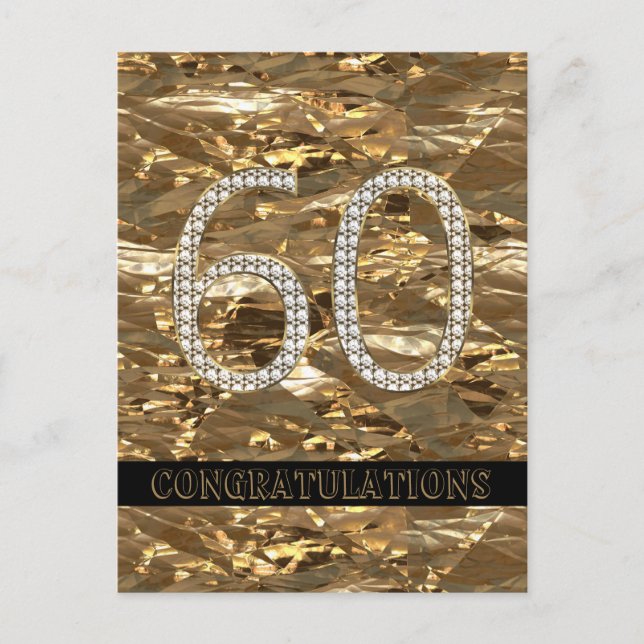Number 60 Diamond Wedding 60th Anniversary Gold Postcard (Front)