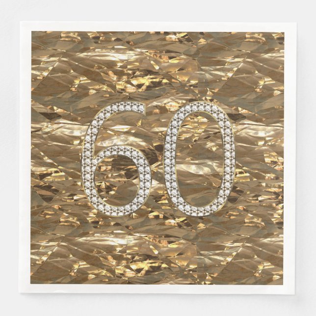 Number 60 Diamond Wedding Anniversary Gold Chic Paper Dinner Napkins (Front)