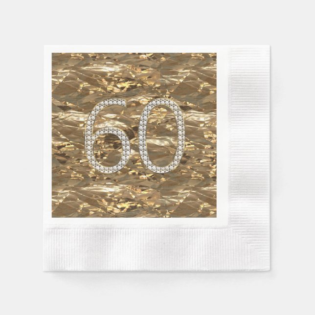 Number 60 Diamond Wedding Anniversary Gold Chic Paper Napkins (Front)