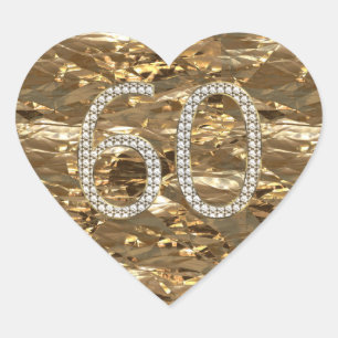 Number 60 Diamond Wedding Heart Shiny Gold Heart Sticker