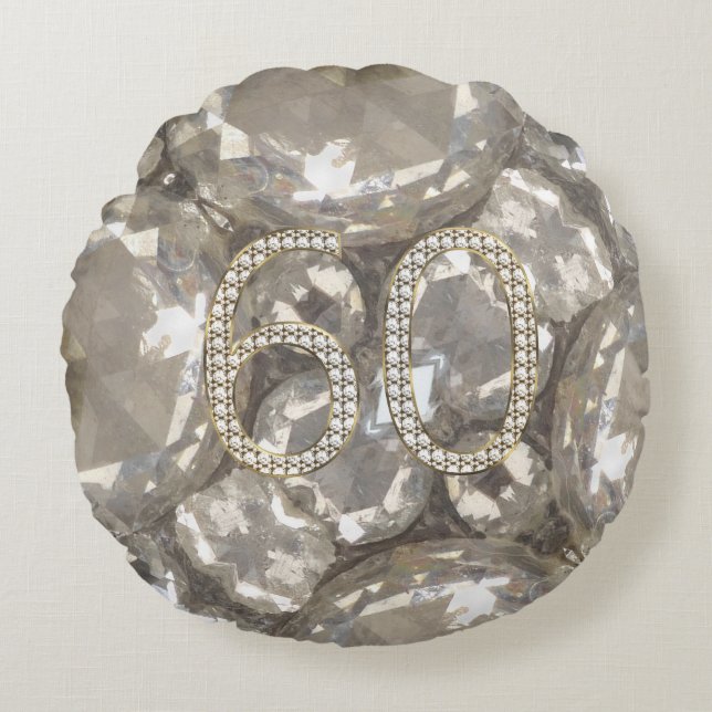 Number 60 Diamonds Look 60th Anniversary Round Pillow (Front)