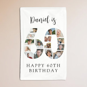 Number 60 Photo Co lage 60th Birthday Party Banner