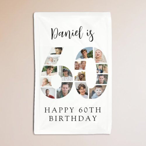 Number 60 Photo Co|lage 60th Birthday Party Banner